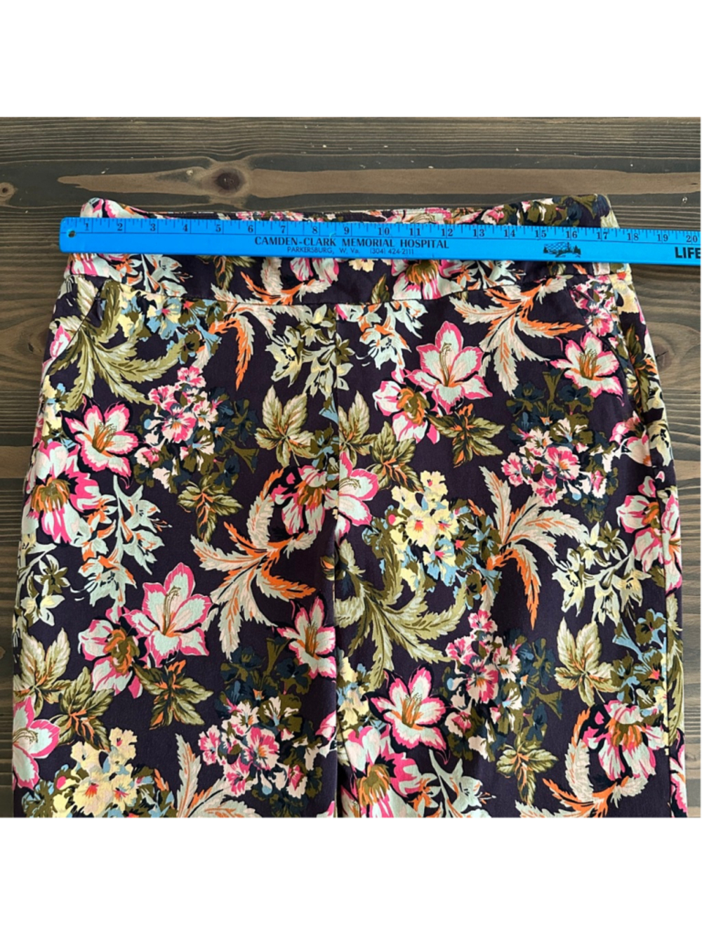 Soft Surroundings Floral Ankle Pants Womens L Brown Pink Stretch Crop - Picture 12 of 14